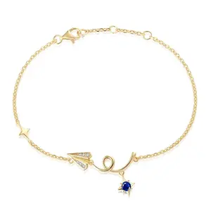 珠宝博士新款925纯银18k金5A + 高品质蓝色锆石飞机手链情人节女性饰品