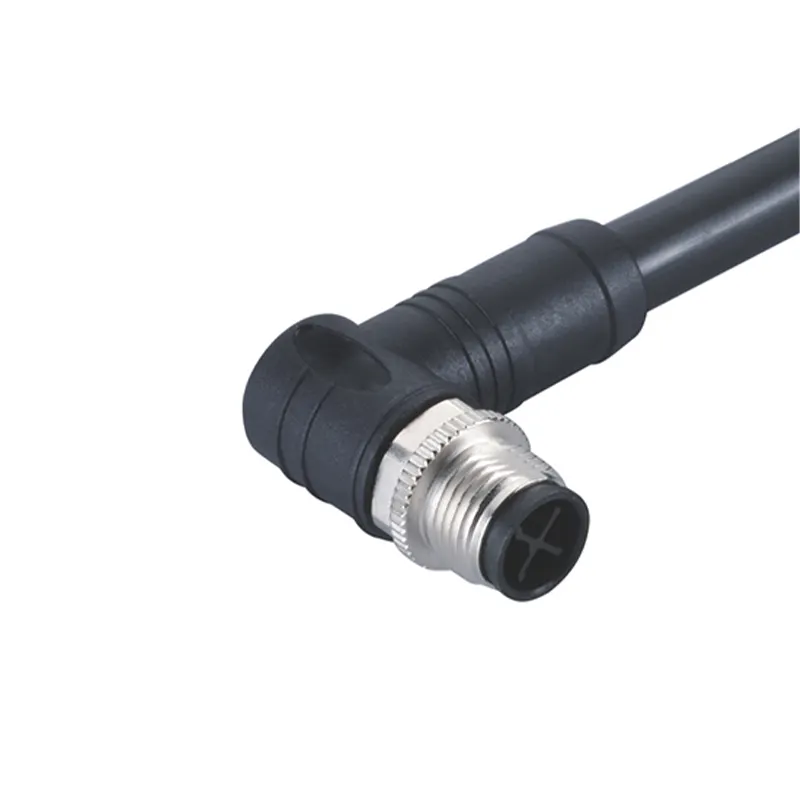 Kabel tahan air IP67/IP68 90 derajat, kabel cetakan sudut M12 4pin S pengodean konektor melingkar pria