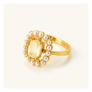 خواتم فاخرة للسيدات من الفضة عيار 925 مطلية بالذهب مع حجر الشيلتونيت الطبيعي واللؤلؤ للحفلات وحفلات الزفاف - Product Image 1