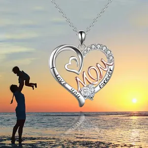 CAOSHI Fashion Heart Design Necklace for Mother's Day Simulate Diamond Two Tone Plated Cheap Hot Sell Jewelry Pendant Necklaces