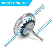 Tapón y Filtro de Desagüe Universal para Fregadero de Cocina, Ajustable en Altura, de Acero Inoxidable Pulido (82 mm)