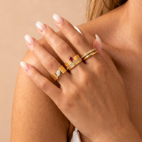 Cincin Gelombang 3 Gaya Baru Boho Row Pink Zircon Stripe Beauty Dazan Lapisan Emas 18k PVD Baja Anti Karat Anti Kusam Perhiasan Wanita