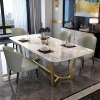 Ensemble table à manger 6 places de luxe moderne finition bois acier marbre pour salon cuisine restaurant entrée meubles d'appartement