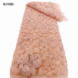 Sang Trọng Ren Lưới Áo Cưới Thêu Phụ Nữ Pháp Vải Tuyn Ren Vải 3D Hoa Ren Vải Với Sequins - Product Image 3