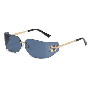 Nouvelles lunettes de soleil Y2K sans monture en métal UV400, même style que <span class=keywords><strong>Jang</strong></span> Won-young, monture étroite, tendance, uniques, rétro, célébrité d'Internet - Product Image 1