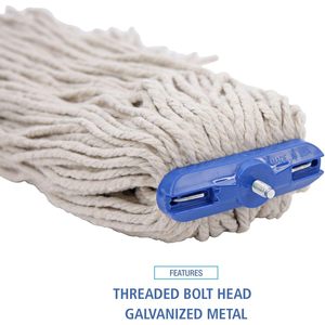 Mopa de microfibra blanca Boardwalk 724CEA de 24 oz con diseño de extremo cortado y plana, cesta de plástico y envoltura manual para pisos planos 724CEA - Product Image 6