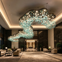 Lustre d'hôtel moderne de luxe sur mesure, en verre cristal, à hauteur réglable, pour hall d'hôtel et escaliers