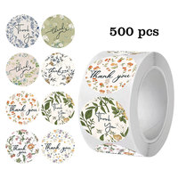 Rouleau d'autocollants ronds floraux aquarelle vintage, 500 pièces par rouleau, papier couché pour la promotion, les cadeaux, l'emballage de détail et la fermeture
