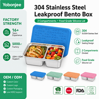 Boîte à lunch bento en acier inoxydable 304 à 2 compartiments, étanche, sans BPA, avec couvercle en silicone de qualité alimentaire, empilable, pour le camping