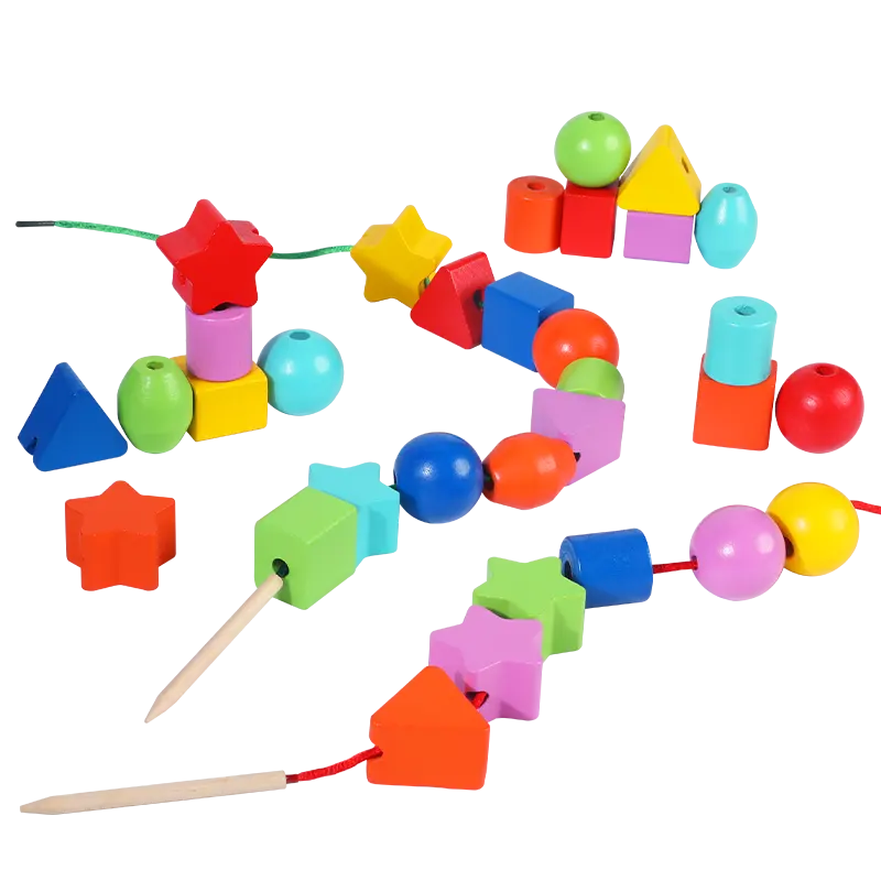 Miçangas de arco-íris, brinquedos para crianças, corda primária de madeira, laço de arco-íris, brinquedo pré-escolar, 42 peças