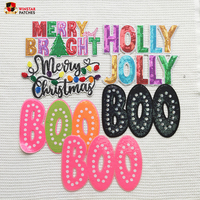 Usine personnalisée en gros vacances grand Halloween joyeux noël Chenille paillettes broderie fer sur patchs pour vêtements à capuche