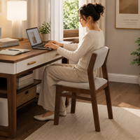 Chaise de salle à manger moderne en bois de noyer avec dossier et assise en tissu beige pour la maison, le bureau ou le café (vente en gros)