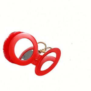 Mini sac à main pompon coloré créatif en plastique souple avec porte-clés en fourrure – Cadeau promotionnel - Product Image 1