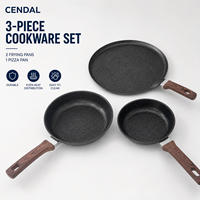 Ensemble de 3 ustensiles de cuisson en fer avec poêles antiadhésives en granit et plaque à pizza, poignée en bakélite, distribution de chaleur, compatible gaz et induction
