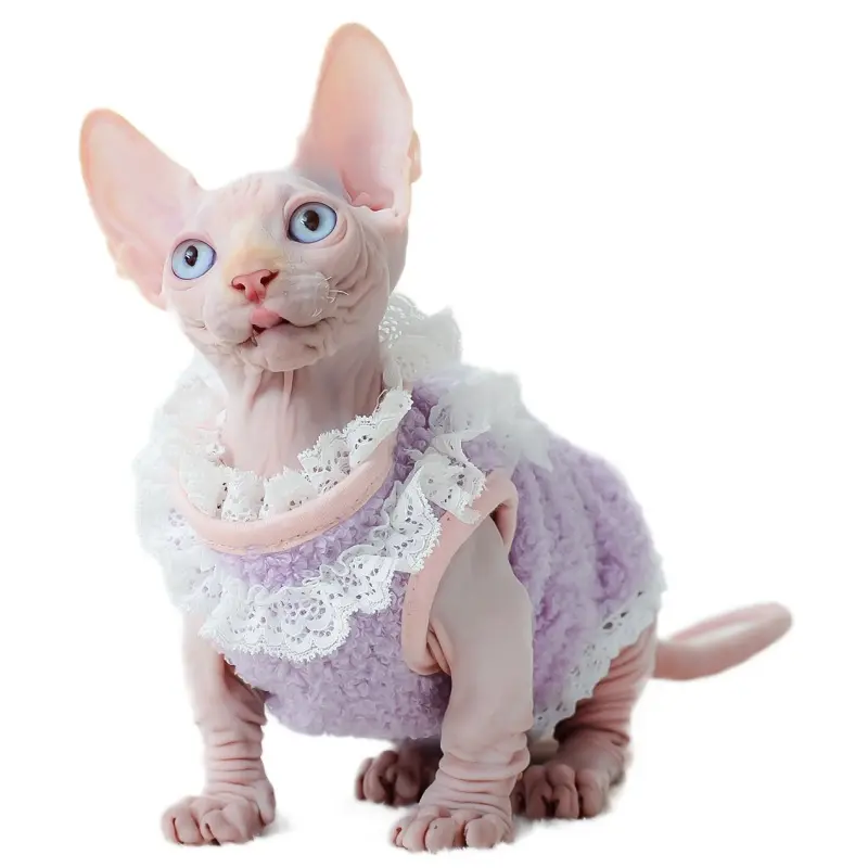 DRESSPET 애완 동물 고양이 드레스 가을 겨울 플러시 따뜻한 작은 Undershirt 고양이 민소매 털이 고양이 옷