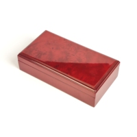 Boîte à stylos en bois de burl brillant avec doublure en satin jacquard doré, logo personnalisé, étui de rangement de luxe en bois pour stylos, idéal pour l'emballage de cadeaux d'affaires haut de gamme