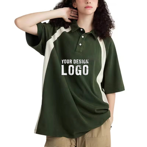 Camiseta Polo de Verano Informal para Mujer, 285g, Cuello Solapa en Color de Contraste, Lavada, Nuevo Diseño, Holgada, Media Manga, Talla Grande - Product Image 5