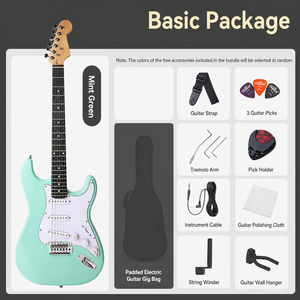 Guitarra Elétrica Estilo ST Verde Brilhante com Cor Rosa, Captador SSS Single-Coil, Guitarra Elétrica para Iniciantes - Product Image 1