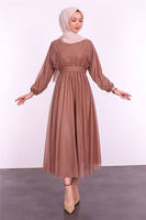Vêtements ethniques islamique en Tulle, vêtements de prière élégante, col rond, manches longues chauve-souris, paillettes, Tulle, Robe musulmane, kaftan, dubaï