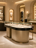 Vitrine à bijoux LED en métal, bois et verre, éclairage LED, écologique, recyclable, durable, pour les magasins de bijoux