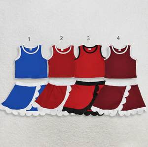 RTS New Arrive Baby Girls Kids Sleeveless Shirts Scallop Skirts Shorts Yoga Active Sets <b>Clothes</b> - Product Image 1