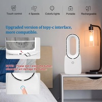 Ventilateur de bureau électrique silencieux sans lame, rechargeable par USB, mécanique, tactile, avec lumière RVB, pour chambre à coucher, bureau, extérieur, utilisation estivale