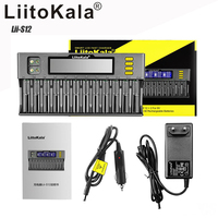Chargeur de batterie LCD LiitoKala Lii-S12 à 12 emplacements pour Li-ion, LiFePO4, Ni-MH, Ni-Cd, 9V, 21700, 20700, 26650, 18650, 16340, 18350, RCR123, 18700