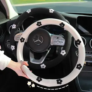 38cm 15" black flower universal linen cool soft silicone custom car steering wheel cover for women