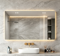 Miroir de salle de bain rectangulaire à coins arrondis avec rétroéclairage LED, tactile, anti-buée, intelligent, pour maquillage, pour hôtel et maison