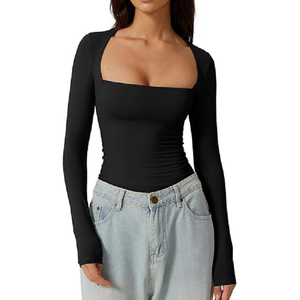 <span class=keywords><strong>Camiseta</strong></span> de <span class=keywords><strong>manga</strong></span> <span class=keywords><strong>larga</strong></span> a la moda para mujer, <span class=keywords><strong>camiseta</strong></span> básica de 6 colores con cuello cuadrado y corte ajustado, informal, para oficina, uso diario, fiesta, combina con todo - Product Image 1