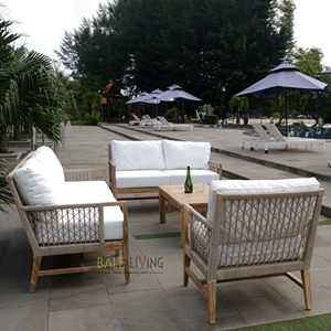 Canapé suédois en teck durable et tressage élégant en rotin, parfait pour le luxe en plein air dans votre maison, votre villa, votre hôtel ou votre complexe hôtelier - Product Image 5