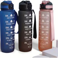 Bouteille d'eau sportive en plastique isotherme 1L grande capacité avec paille, portable, à changement de couleur progressif, avec marqueur de temps