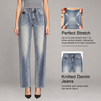 Fournisseur de Marque Blanche : Jeans Droits pour Femmes, Jeans Brodés, Jeans en Denim Délavé, Coupe Droite, Point de Croix