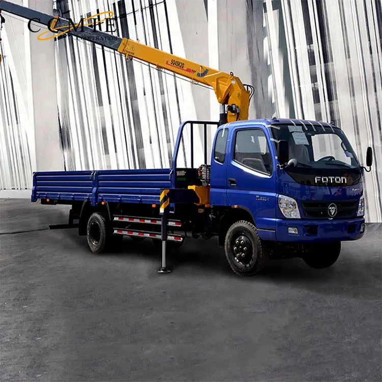 Popular SQ4SK2Q telescopic 4 ton small trailer truck mounted crane with basket for sale