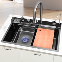 Évier de cuisine cascade avec jet de pluie, grand bac unique en acier inoxydable 304, lavabo multifonctionnel pour usage domestique