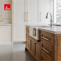 Cuisine minimaliste Alland pour maison de plage, armoire encastrée avec tiroirs sur mesure à queue de pie, porte en verre fumé et verre cannelé