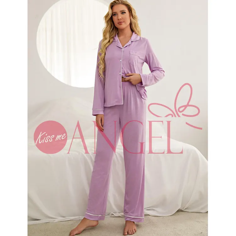 KISS ME ANGEL ladies autumn and winter solid color long sleeved cardigan trousers can be worn outside home clothes sexy pajamas