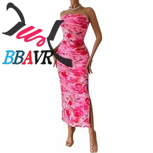 Robe décontractée imprimée pour femme, style européen et américain, sans manches, avec fente à l'ourlet - Product Image 1
