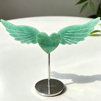 Cœur en cristal naturel sculpté en forme d'aile d'ange avec support métallique, figurine en pierre précieuse sculptée à la main de 8 à 10 cm pour la décoration de la maison