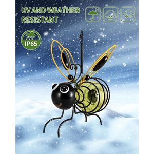Lampe solaire suspendue en forme d'abeille, en métal, LED, pour décoration de jardin extérieur, avec ressorts oscillants, rechargeable, résistante à l'eau - Product Image 3