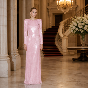 <span class=keywords><strong>Robe</strong></span> de soirée longue Glimwall HERE pour femme, rose, à sequins, col montant, manches longues, épaules rembourrées, <span class=keywords><strong>robe</strong></span> de cérémonie, vente en gros OEM - Product Image 2