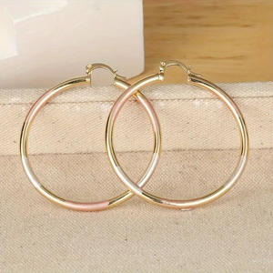 Boucles d'oreilles créoles plaquées or pour femmes, style classique 18 carats, à porter au quotidien, bijoux multicolores, boucles d'oreilles fines - Product Image 5