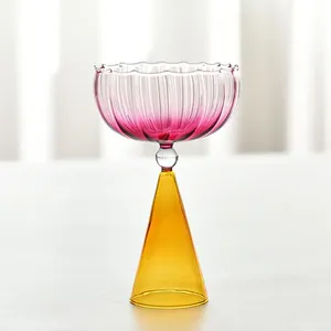 Colorful High Borosilicate Glass Goblet <strong>Champagne</strong> Martini <strong>Coupe</strong> With Vertical Stripes - Product Image 5