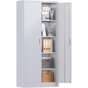Armadietto chiudibile a chiave in acciaio con 2 porte 4 regolabili grigio FCJ Garage metallo blocco OfficeHome uso montaggio richiesto - Product Image 1