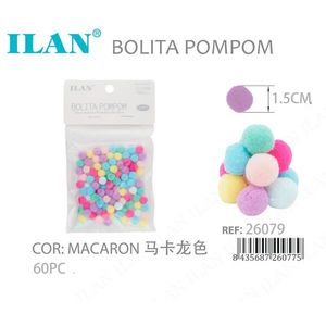 Ilan Bolita Pompom 1.5Cm Colore Macaron 60 Pezzi Decorazioni Artigianali - Product Image 3