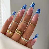Uñas Postizas Francesas de Lujo, Cortas, de Marca Privada, Personalizadas, 24 Piezas, Material ABS, Uñas Artificiales a Presión, Venta al Por Mayor