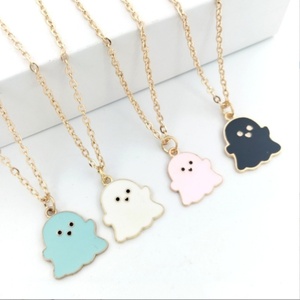 Joyería de Moda, Regalo de Halloween, Collar con Colgante de Fantasma en Acero Inoxidable Chapado en Oro de 18K, Color Blanco, Negro, Rosa y Azul, para Mujer - Product Image 1