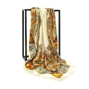 Foulard en satin <span class=keywords><strong>vintage</strong></span> européen et américain pour femmes, 90 jacquard, foulard de tête, motif géométrique en noix de cajou, imprimé, imitation soie, été - Product Image 1