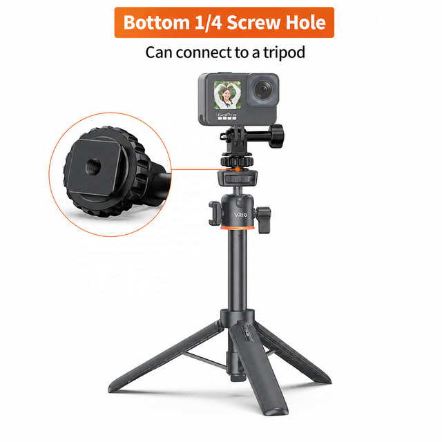 Cold Shoe Mount Adapter for GoPro, 180° Adjustable Action Camera Tripod Monitor Bracket with 1/4" Thread