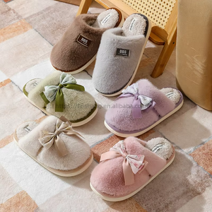 Wholesale Brand New Spring Cotton for <b>Slippers</b> Winter Lace Bow Lightweight Soft Home Use Embroidered Logo Non-Slip Fast Shipping - Product Image 1